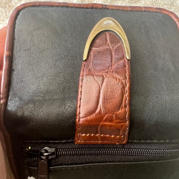 RGA Vintage Black Brown Croc Trim Trifold Wallet R5064 Brass Snap - Picture 6 of 10